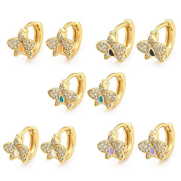 

PandaHall Flower Real 18K Gold Plated Brass Hoop Earrings, with Enamel and Clear Cubic Zirconia, Mixed Color, 10.5x10mm Cubic Zirconia..., Multicolor