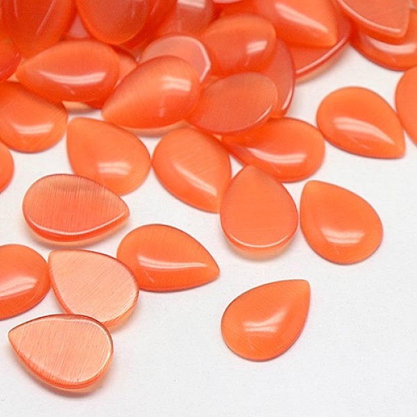 

PandaHall Cat Eye Cabochons, teardrop, Coral, 18x13x3mm Glass Teardrop Red