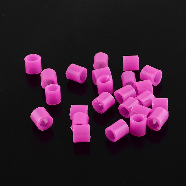 PandaHall PE Fuse Beads, DIY Melty Beads, Tube, Magenta, 5x5mm, Hole: 3mm Plastic Tube Pink