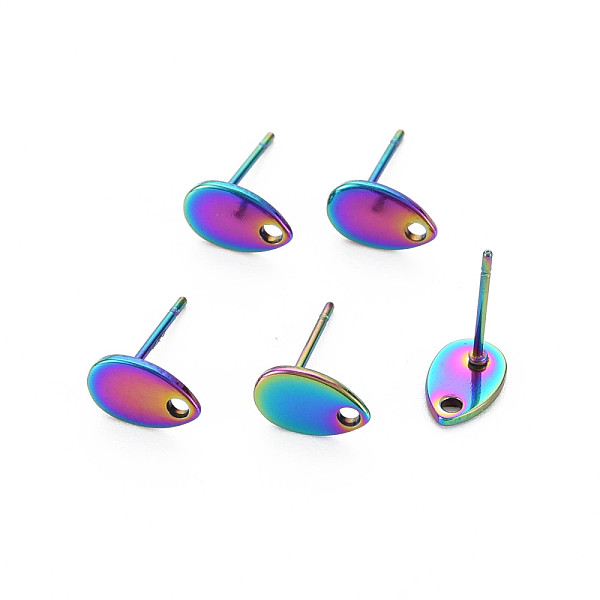 

PandaHall Rainbow Color 304 Stainless Steel Stud Earring Findings, with Hole, Teardrop, 8x5mm, Hole: 1.2mm, Pin: 0.7mm 304 Stainless Steel...