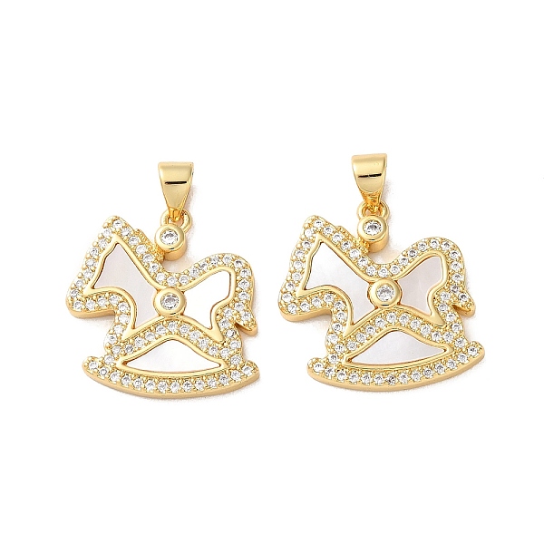 

PandaHall Brass Micro Pave Cubic Zirconia Pendants, with Shell, Real 18K Gold Plated, Wooden Horse, Clear, 20.5x20x2.5mm, Hole: 4.5x3.5mm...