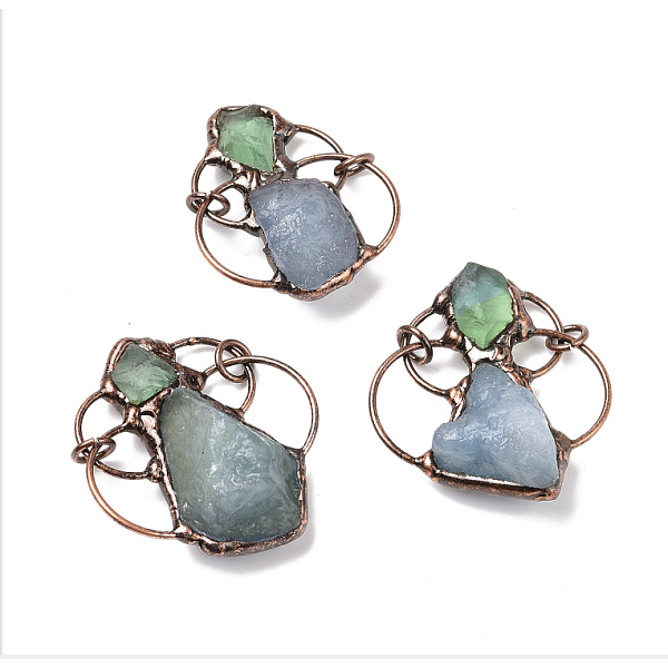 

PandaHall Natural Aquamarine & Green Fluorite Big Pendants, with Red Copper Tone Brass Findings, Jump Rings, Cadmium Free & Lead Free...