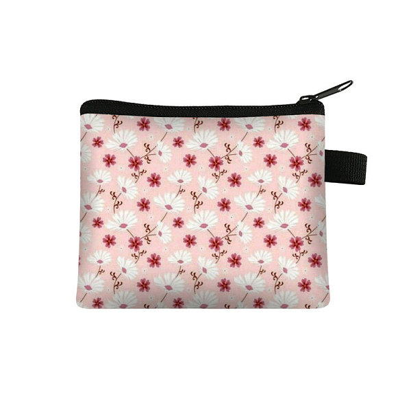 PandaHall Flower Pattern Cartoon Style Polyester Clutch Bags, Change Purse with Zipper & Key Ring, for Women, Rectangle, Pink, 13.5x11cm...