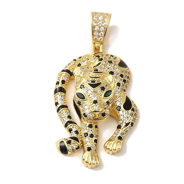 

PandaHall Rack Plating Brass Micro Pave Black Cubic Zirconia Pendants, with Enamel, Cadmium Free & Lead Free, Long-Lasting Plated, Leopard...