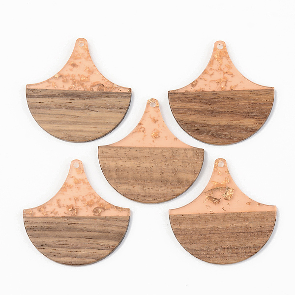 

PandaHall Transparent Resin & Walnut Wood Pendants, with Gold Foil, Fan, Dark Salmon, 38x38x3mm, Hole: 2mm Resin+Wood Fan Red