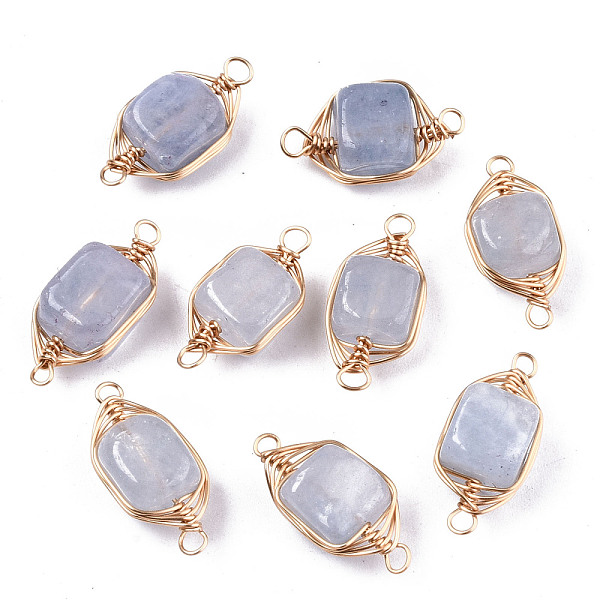 

PandaHall Natural Agate Links Connectors, Light Gold Tone Brass Wire Wrapped, Cube, Azure, 17x8.5x7mm, Hole: 1.6mm Natural Agate Cube Blue