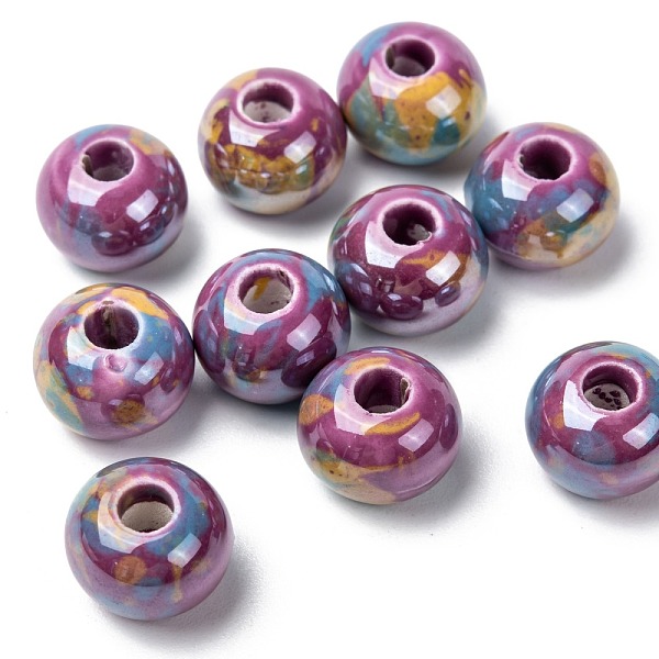 

PandaHall Handmade Porcelain European Beads, Large Hole Beads, Pearlized, Rondelle, Orchid, 12x9mm, Hole: 4mm Porcelain Rondelle Purple