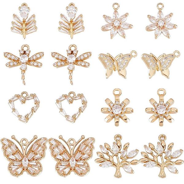 

PandaHall SUNNYCLUE 1 Box 16Pcs Micro Pave Cubic Zirconia Charms Crystal Butterfly Charm CZ Stone Tree of Life Rhinestone Charms Brass..., Clear