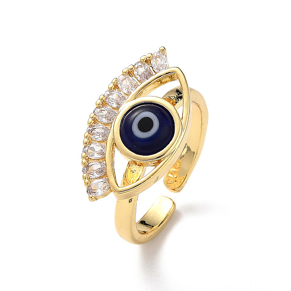 

PandaHall Lampwork Evil Eye Open Cuff Ring with Clear Cubic Zirconia, Real 18K Gold Plated Brass Jewelry for Women, Blue, Inner Diameter...