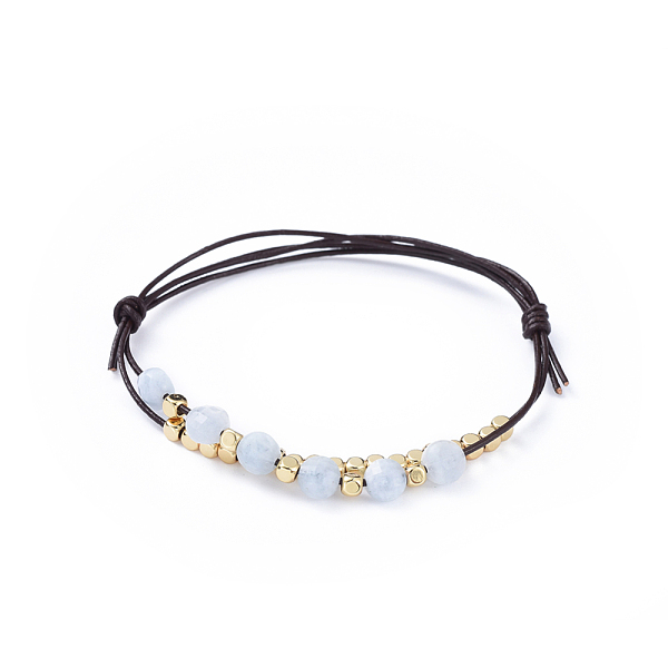 

PandaHall Cowhide Leather Cord Bracelets, with Natural Faceted Aquamarine Beads and Brass Cube Beads, 2-1/4 inch(5.7cm) Aquamarine