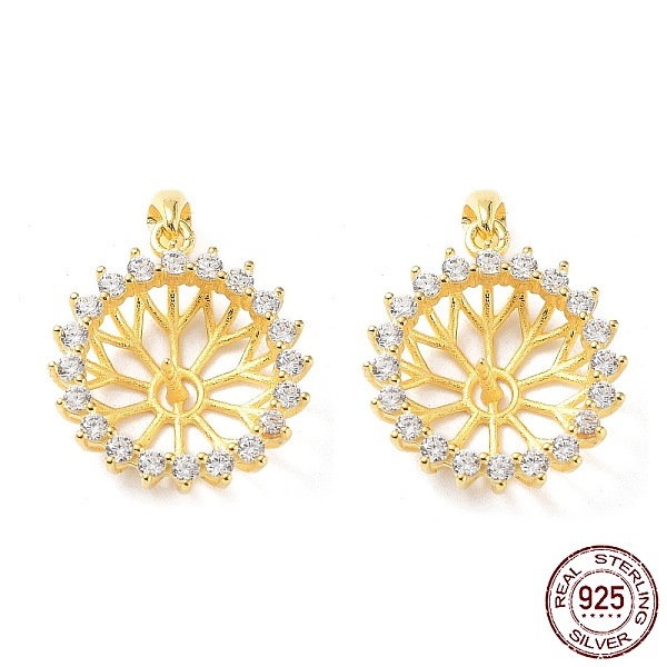 

PandaHall 925 Sterling Silver Micro Pave Clear Cubic Zirconia Pendant Cabochon Settings, Open Back Settings, Flower, Real 18K Gold Plated...