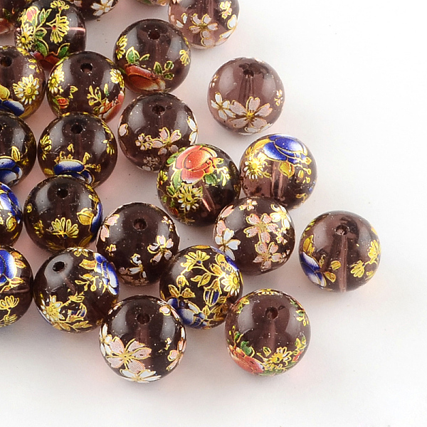 

PandaHall Mixed Flower Picture Printed Glass Round Beads, DarkSlate Blue, 12mm, Hole: 1.5mm Glass Round Blue