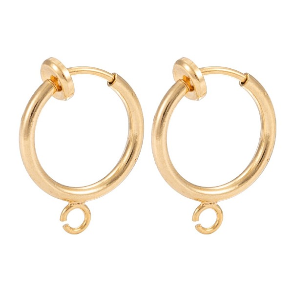 

PandaHall Vacuum Plating 316 Surgical Stainless Steel Clip-on Hoop Earrings, For Non-pierced Ears, with Brass Spring Findings, Golden...