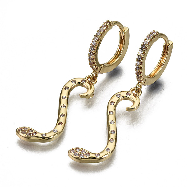

PandaHall Brass Micro Pave Clear Cubic Zirconia Dangle Huggie Hoop Earrings, Nickel Free, Snake, Real 16K Gold Plated, 39mm, Pin: 1mm Cubic...