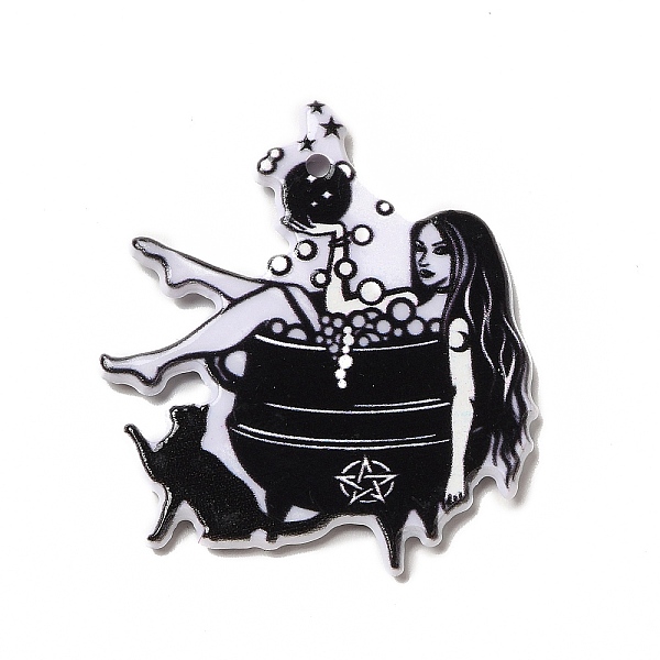 

PandaHall Double-sided Printed Acrylic Pendants, Magic Theme Charm, Human, 37.5x32.5x2.5mm, Hole: 1.8mm Acrylic Human Black