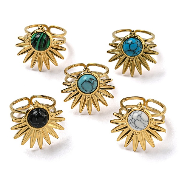 

PandaHall Sun 304 Stainless Steel Open Cuff Rings, Synthetic Malachite & Turquoise Finger Rings for Women Men, Real 18K Gold Plated...