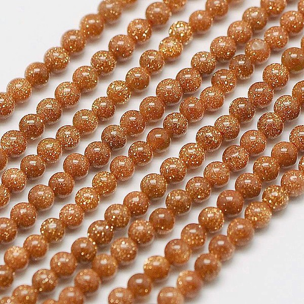 

PandaHall Synthetic Goldstone Round Beads Strands, 3mm, Hole: 0.8mm, about 126pcs/strand, 16 inch Goldstone Round