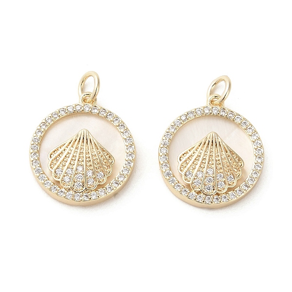 

PandaHall Brass Micro Pave Cubic Zirconia Pendants, with Shell, Flat Round with Shell, Real 18K Gold Plated, 18x16x3.5mm, Hole: 3mm..., Clear