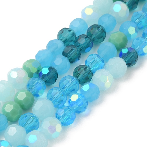 

PandaHall Electroplate Glass Beads Strands, Faceted(32 Facets), Half AB Color Plated, Round, Deep Sky Blue, 6x5mm, Hole: 1.4mm, about...
