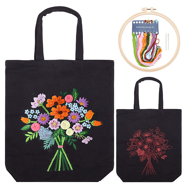 

PandaHall WADORN DIY Canvas Bag Embroidery Kit with Flower Pattern, Black Tote Bag Embroidery Starter Kit Handmade Embroidery Personalized..., Multicolor