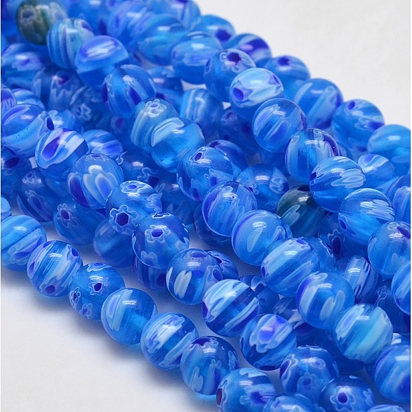 

PandaHall Round Millefiori Glass Beads Strands, Dodger Blue, 7.6~8mm, Hole: 1mm, about 48pcs/strand, 14.9 inch Millefiori Lampwork Round