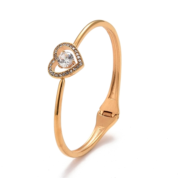 

PandaHall Crystal Rhinestone Heart Cuff Bangle, Hinged Open Bangle for Women, Golden, Inner Diameter: 2-1/4 inch(5.6cm) Rhinestone Clear