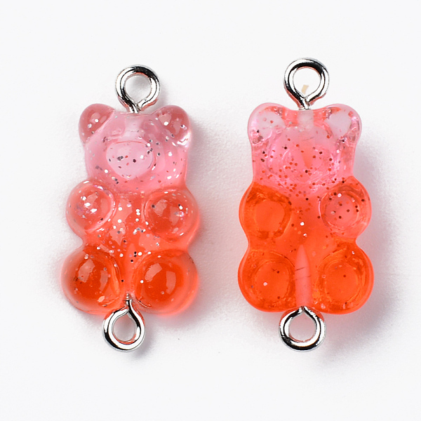 

PandaHall Transparent Resin Links, with Glitter Powder and Platinum Tone Iron Loops, Bear, Orange Red, 24~25x11x7mm, Hole: 1.8mm Resin Bear...