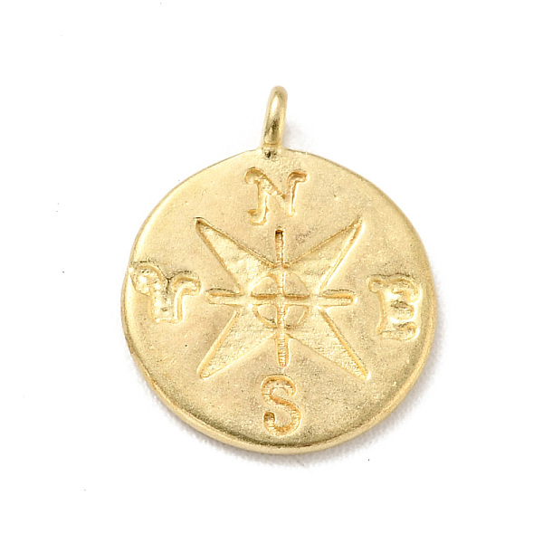 

PandaHall Brass Charms, Flat Round with Compass, Golden, 12.5x10.5x1mm, Hole: 1.2mm Brass Flat Round