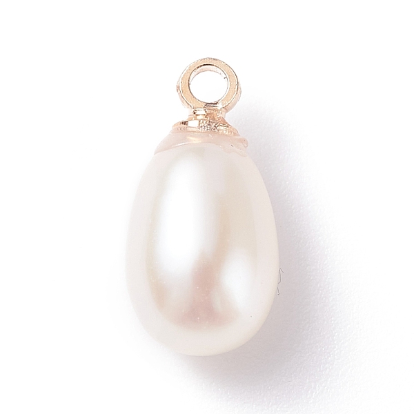 

PandaHall Natural Pearl Charms, with Light Gold Tone Brass Loops, Rice, White, 11~12.5x5~7mm, Hole: 1.5mm Pearl Rice White