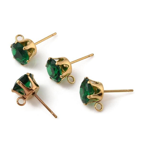 

PandaHall Ion Plating(IP) 304 Stainless Steel Stud Earring Findings, with Cubic Zirconia & Vertical Loops, Flat Round, Dark Green, 10.5x8mm...