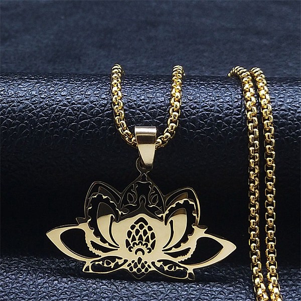 

PandaHall 304 Stainless Steel Pendant Necklaces, Lotus Flower, Golden, 23.62 inch(60cm) 304 Stainless Steel Flower