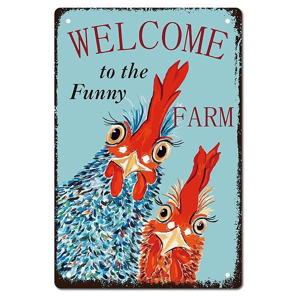 PandaHall CREATCABIN Welcome to The Funny Farm Metal Tin Sign Chicken Poster Plaques with Quotes Retro Wall Hanging Art Decor for Farm Yard...