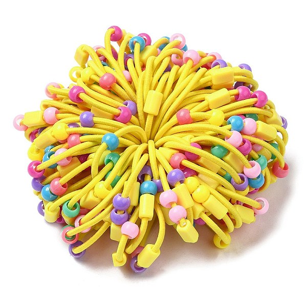 

PandaHall Colorful Nylon Elastic Hair Ties for Girls Kids, with Plastic Beads, Yellow, 2mm, Inner Diameter: 32mm Nylon Rondelle Yellow
