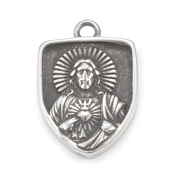 

PandaHall 304 Stainless Steel Pendants, Shield with Jesus Pattern, Antique Silver, 25.5x17x3mm, Hole: 2mm 304 Stainless Steel Others