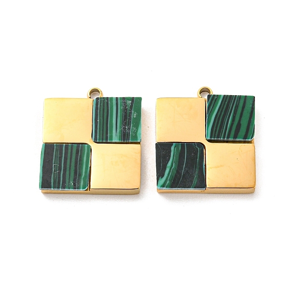 

PandaHall Synthetic Malachite Charms, with 304 Stainless Steel Findings, Square Charms, Real 14K Gold Plated, 14x12x2mm, Hole: 1.2mm...
