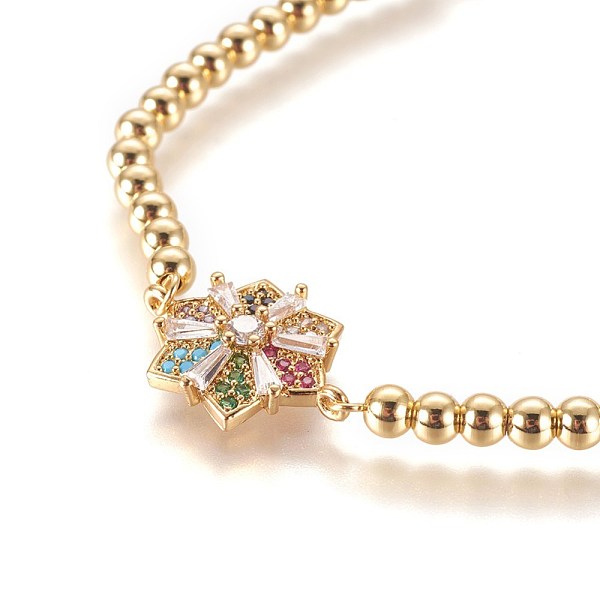 

PandaHall Adjustable Brass Cubic Zirconia Slider Bracelets, Bolo Bracelets, with Box Chains and Round Beads, Flower, Golden, Colorful...