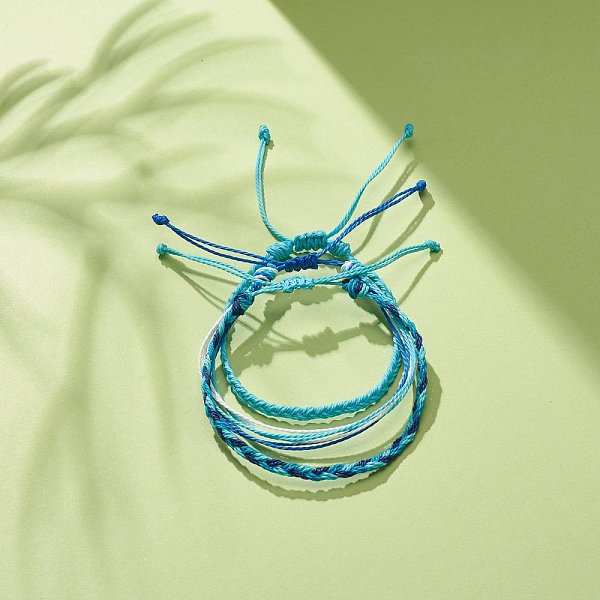 

PandaHall 3Pcs 3 Style Waxed Polyester Braided Bracelets Sets, Multi-string Cord Bracelets for Women, Deep Sky Blue, Inner Diameter...