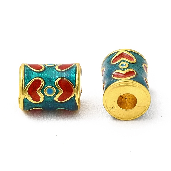 

PandaHall Alloy Enamel Beads, Rack Plating, Column with Heart Pattern, Matte Gold Color, Dark Cyan, 10x7.5mm, Hole: 3mm Alloy+Enamel Column