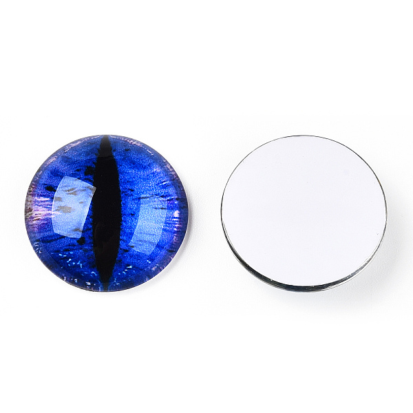 

PandaHall Glass Cabochons, Half Round with Evil Eye, Vertical Pupil, Blue, 20x6.5mm Glass Half Round Blue