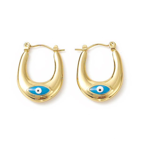 

PandaHall 316 Stainless Steel Hoop Earrings, Enamel Evil Eye Earring for Women, Deep Sky Blue, 24x18x5mm, Pin: 0.8mm 316 Surgical Stainless...