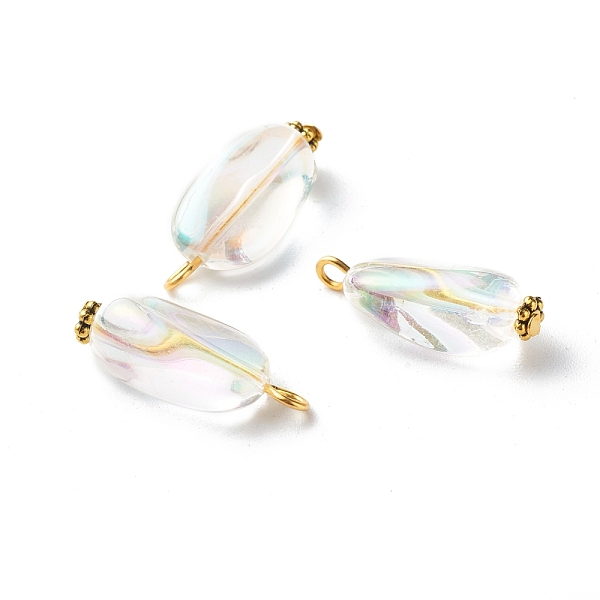 

PandaHall Transparent Acrylic Pendants, with Iron and Alloy Finding, Oval, Clear AB, 24.5~25x11x8~8.5mm, Hole: 2mm Brass+Acrylic Oval White