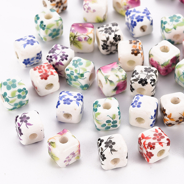 

PandaHall Printed Handmade Porcelain Beads, Cube, Mixed Color, 8.5x8.5x8.5mm, Hole: 2.5mm Porcelain Cube Multicolor
