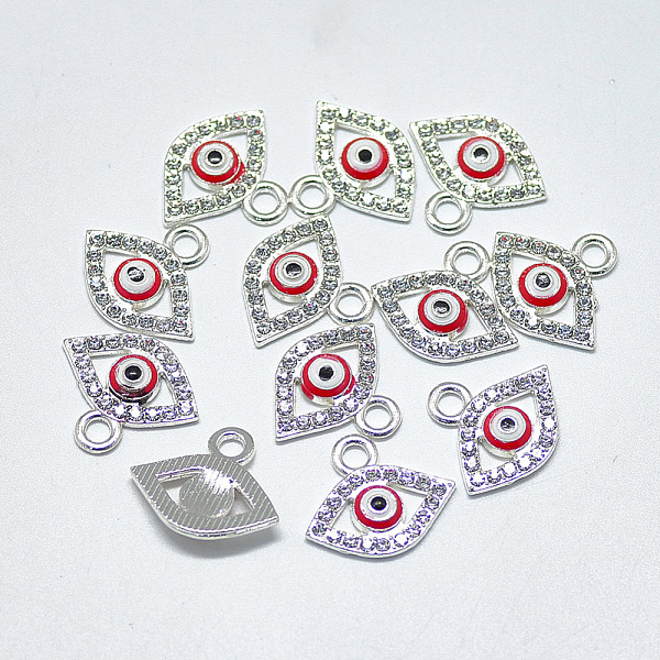 

PandaHall Alloy Charms, with Crystal Rhinestone and Red Enamel, Evil Eye, Silver Color Plated, 14x16.5x2.5mm, Hole: 2mm Alloy...