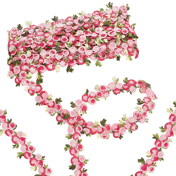 PandaHall GORGECRAFT 5 Yards Flower Trim Ribbon Floral DIY Lace Applique Sewing Craft Lace Edge Trim for Wedding Dresses Embellishment DIY...