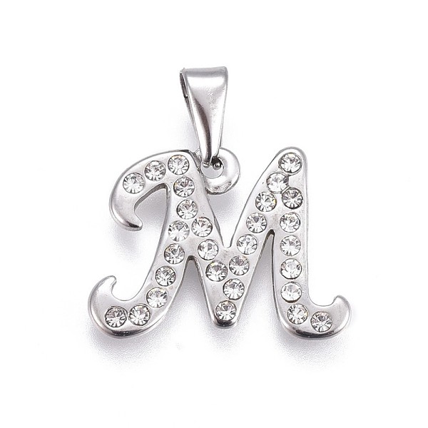 

PandaHall 304 Stainless Steel Pendants, with Rhinestone, Letter, Letter.M, 17.5x23x2mm, Hole: 3~3.5x7.5~8mm Stainless Steel+Rhinestone..., Clear