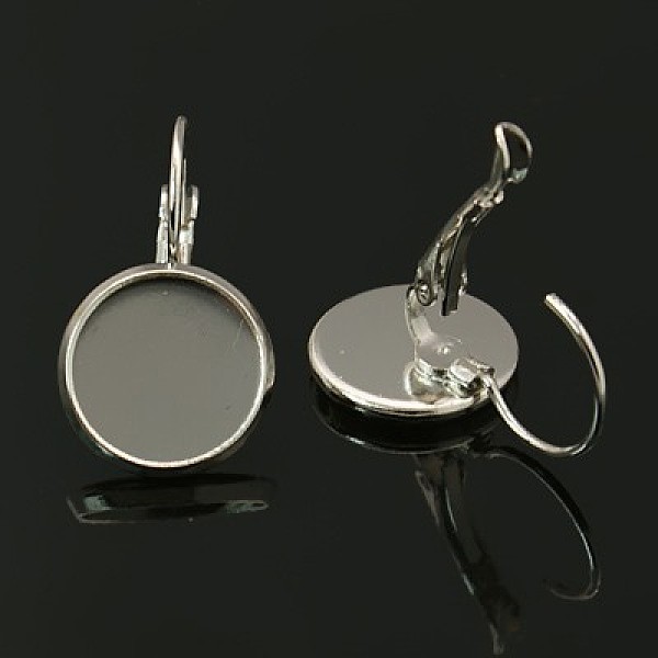 PandaHall Brass Leverback Earring Findings, Platinum Color, Size: about 14mm wide, 25mm long, 12mm inner diameter Brass