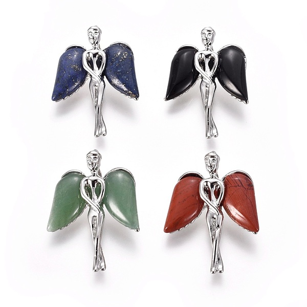 

PandaHall Natural Mixed Stone Pendants, with Platinum Tone Brass Findings, Angel, 34x23x8mm, Hole: 5x3mm Mixed Stone Angel & Fairy