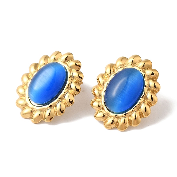 Oval Golden Ion Plating(IP) 304 Stainless Steel Stud Earrings for Women