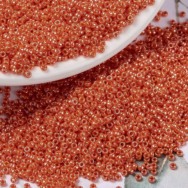 

PandaHall MIYUKI Round Rocailles Beads, Japanese Seed Beads, (RR424) Opaque Orange Luster, 15/0, 1.5mm, Hole: 0.7mm, about 5555pcs/10g Glass...