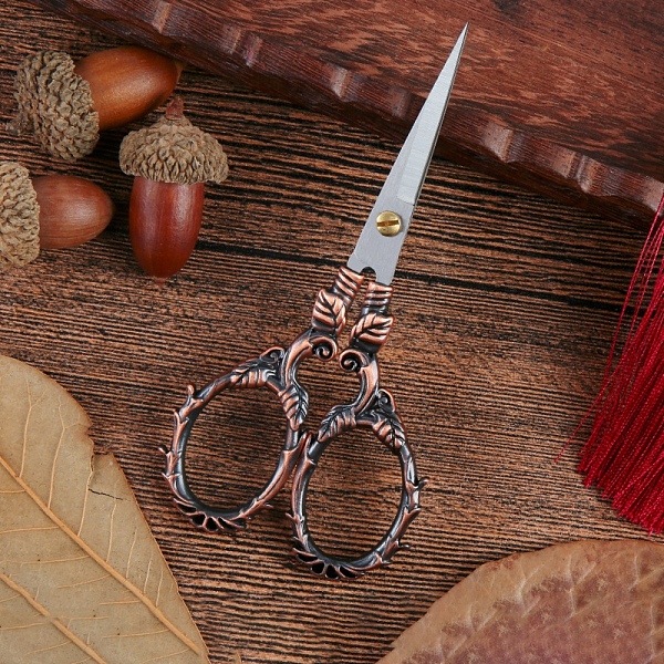 

PandaHall Stainless Steel Scissors, Paper Cutting Scissors, Vine Leaf Embroidery Scissors, Red Copper, 105x55mm Stainless Steel
